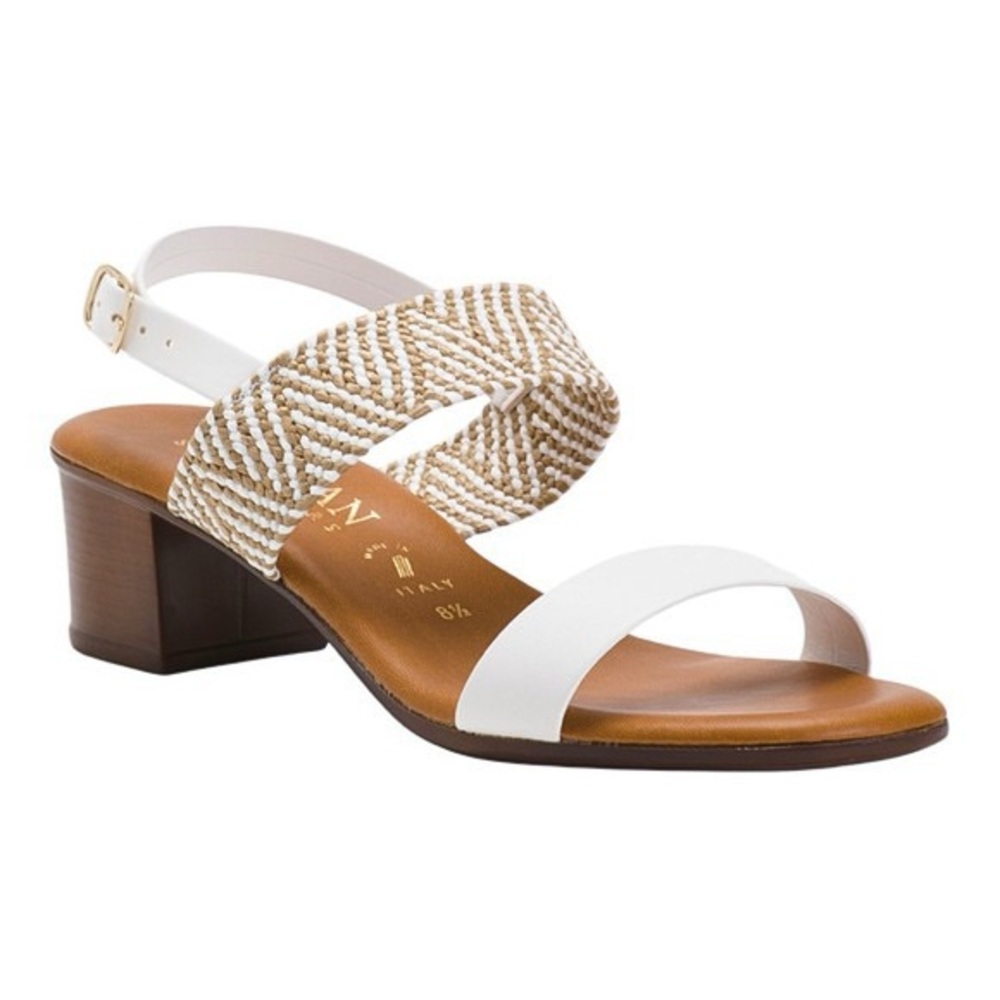 Italian Shoemakers Infamous Raffia Block Heel Sandals White Tan Boho Resort EUC